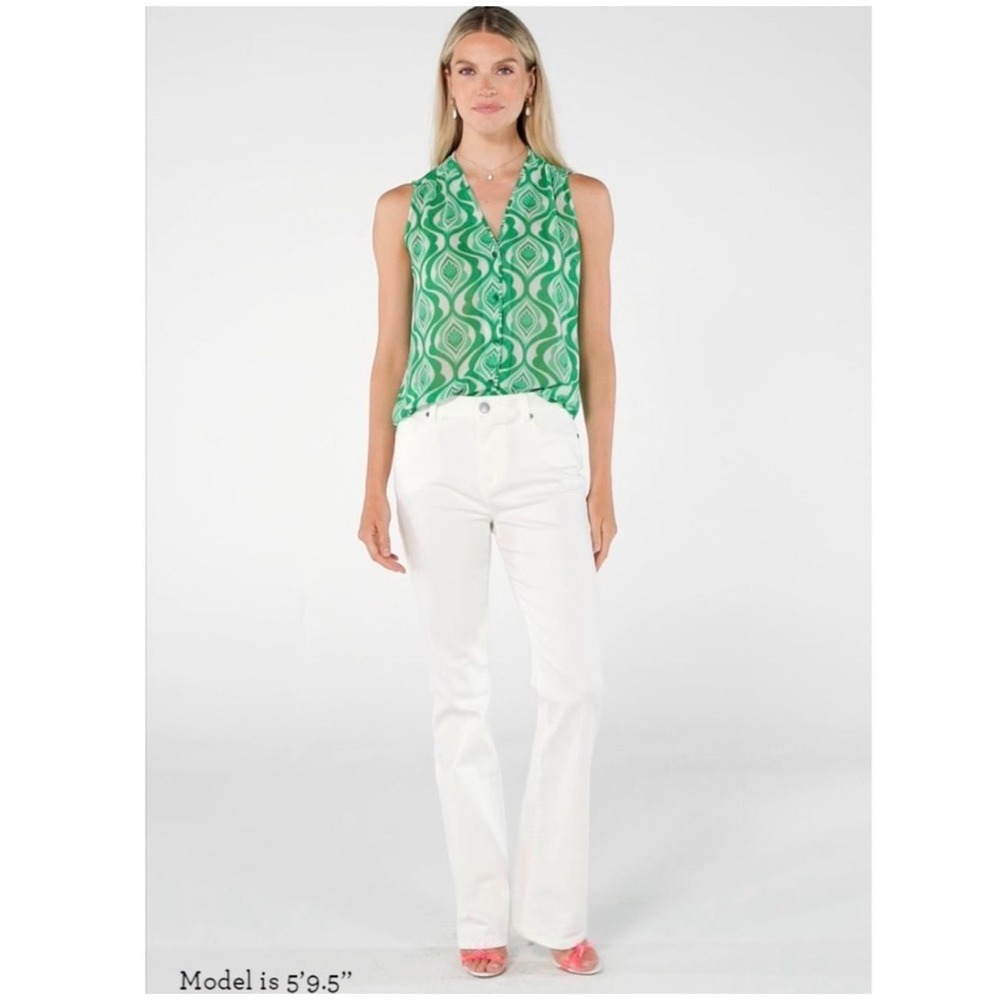 Cabi Green Geometric Print‎ Sleeveless Blouse Size Small Career Casual Top New